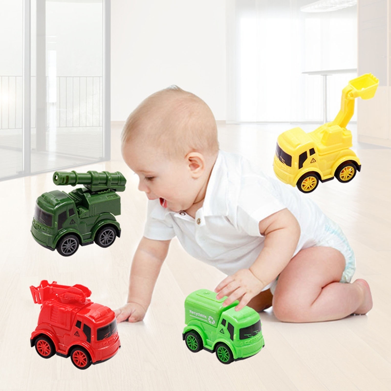 4 Pcs 미니 시뮬레이션 엔지니어링 장난감 자동차 유아 마찰 구동 당겨 뒤로 장난감 차량 어린이 생일 선물